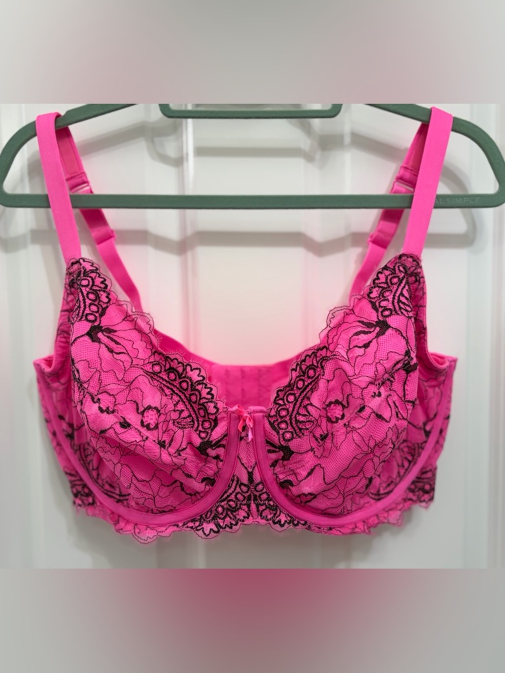Cacique Hot Pink Bra with Black Lace Overlay